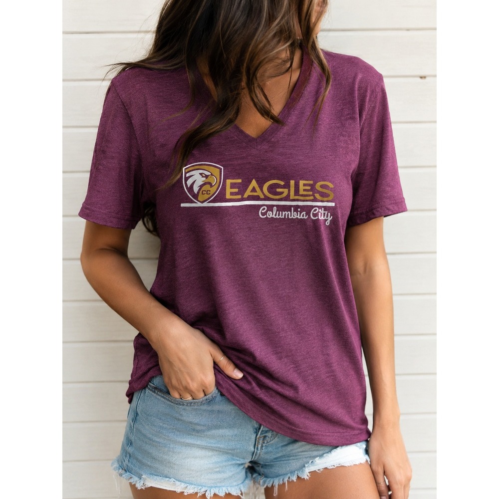 PEL Athletic Columbia City Eagles V Neck T Shirt Womens 3XL Purple Graphic